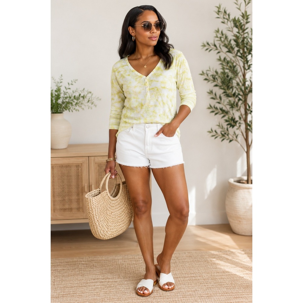 Women's Tie Dye Henley Shirt by Style & Co Lime Green Size Small New With Tags